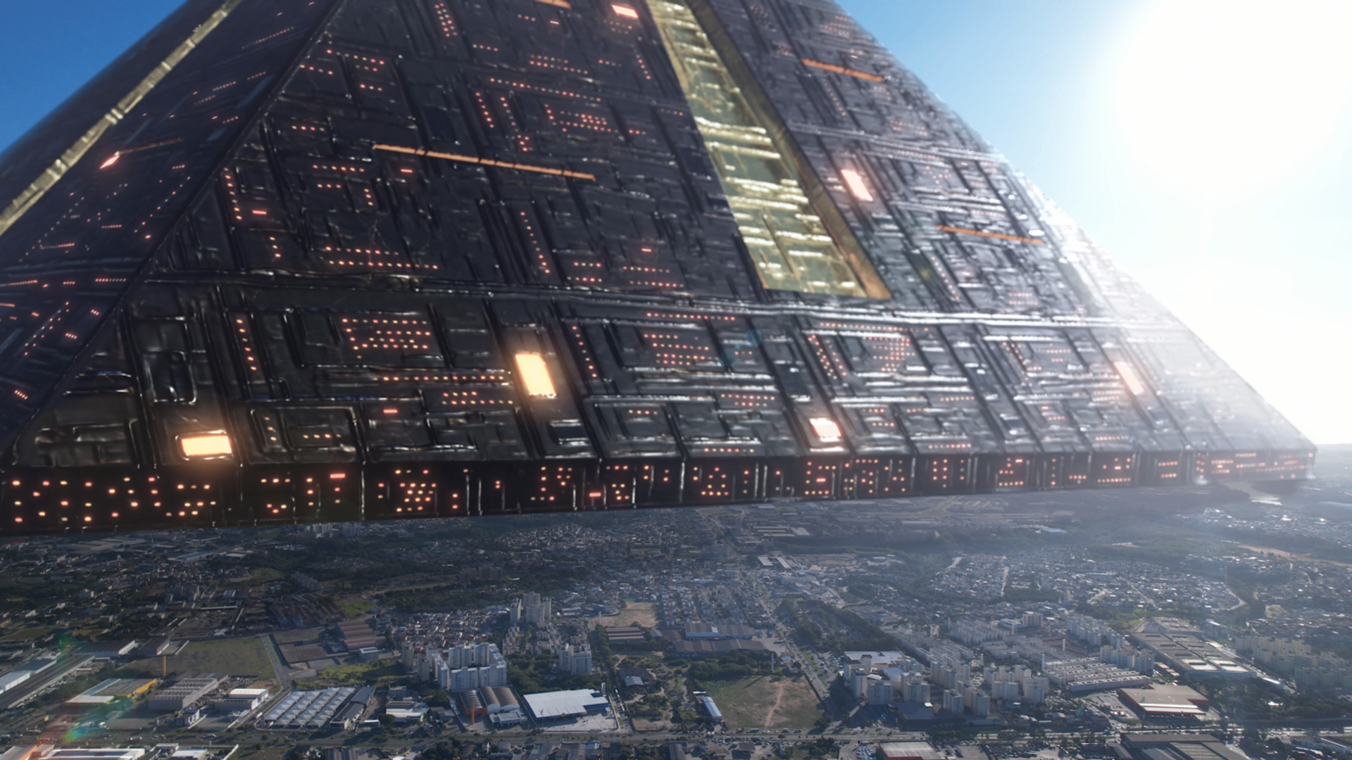 Nave alienígena sobre a cidade